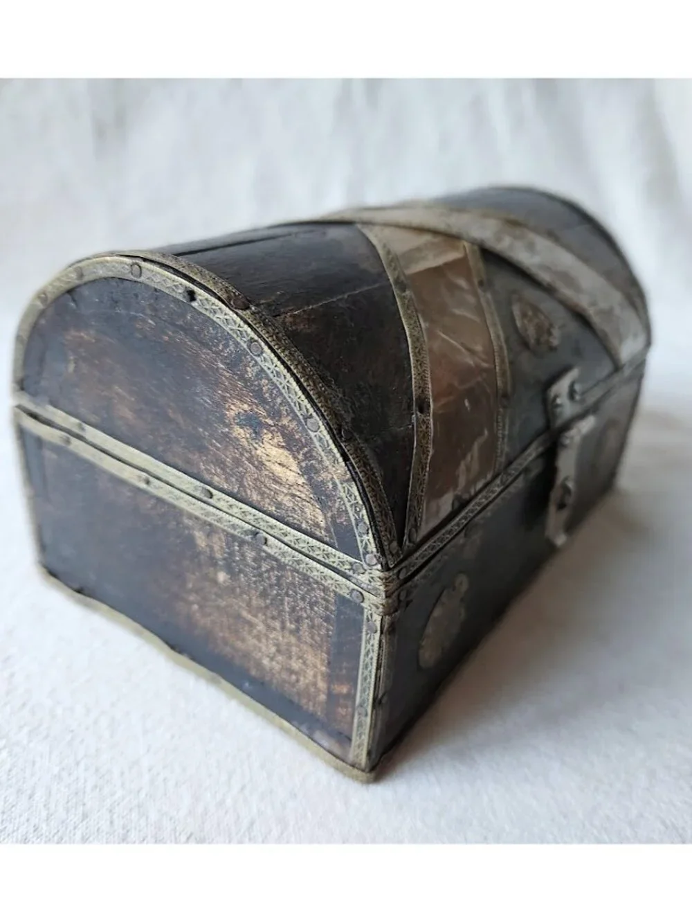 Vintage Small Treasure Chest Old Wooden Box With Brass Accents B